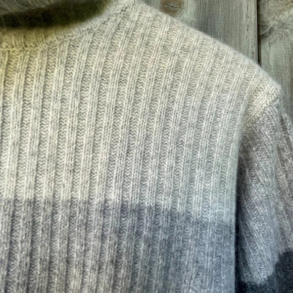 SKYR Lambs Wool Angora Ribbed Striped Sweater Gray Black L Cozy Winter Cowl Neck - Picture 6 of 10